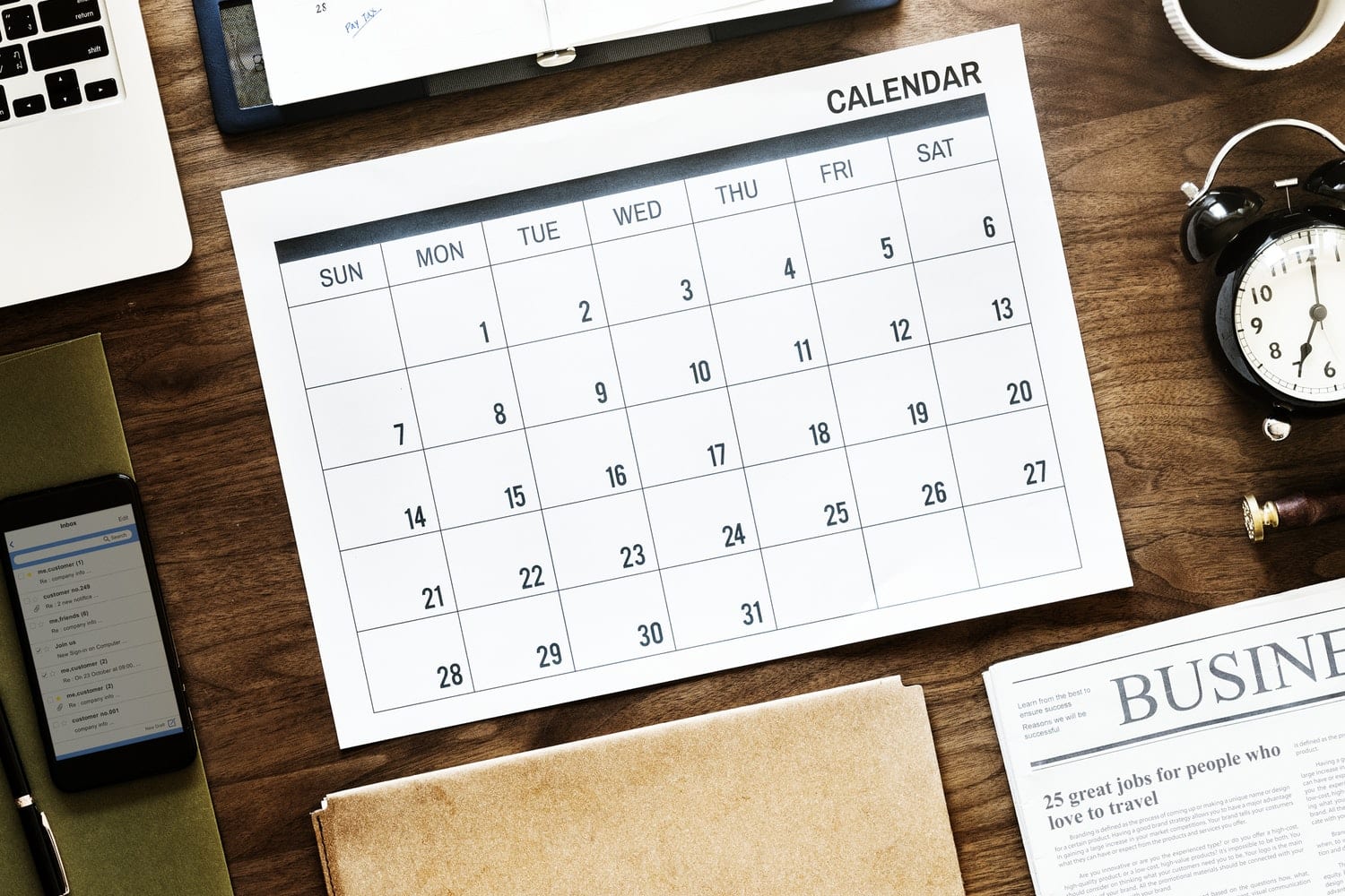 Calendar on desk