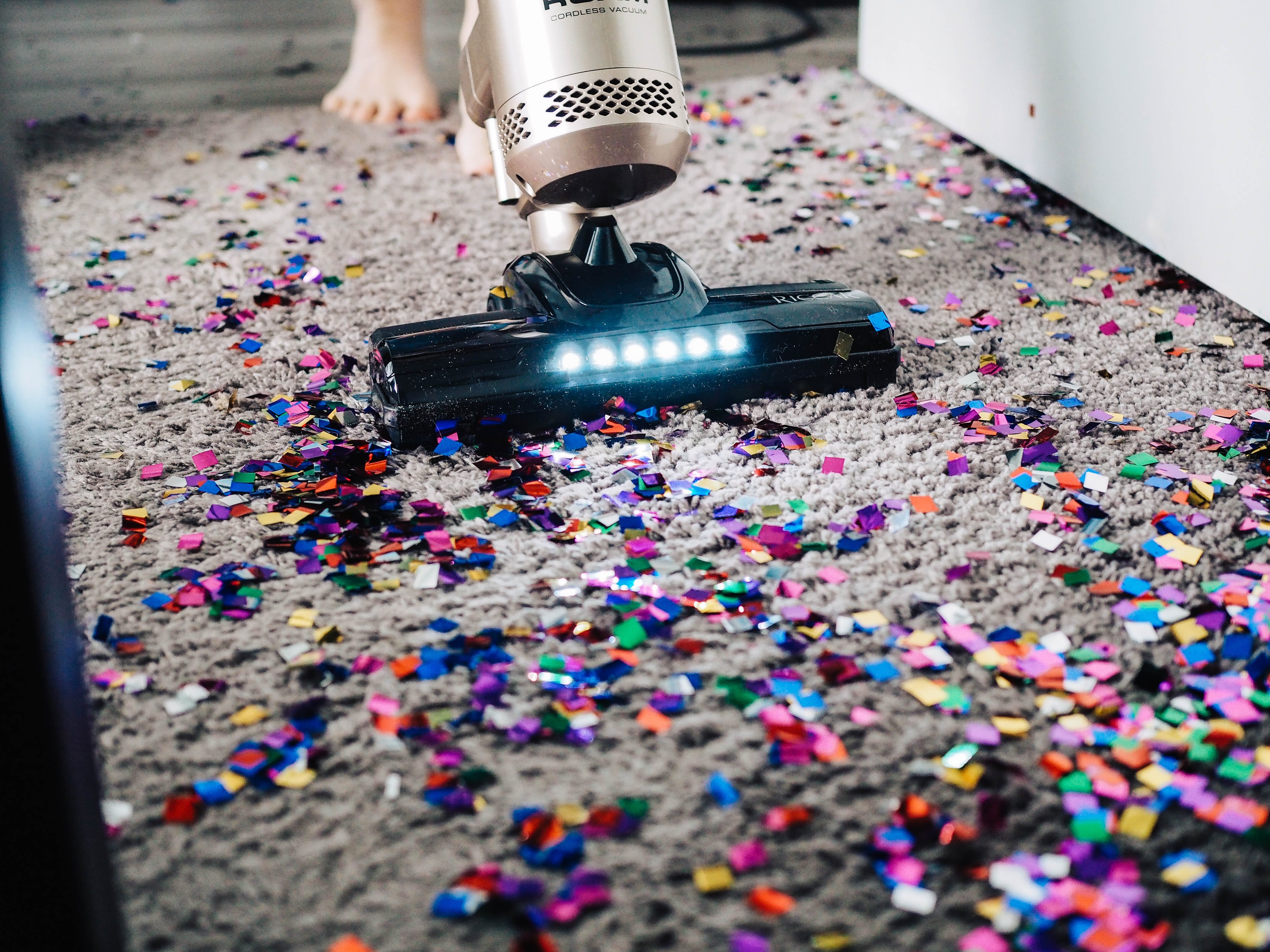 Vacuum on messy carpet