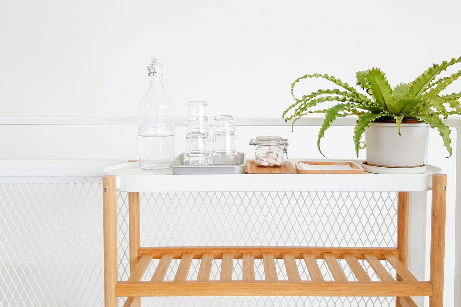 White table with plant